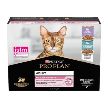 Purina Pro Plan Delicate Cat Multipack Ψάρια Ωκεανού & Γαλοπούλα σε Σάλτσα 10x85g