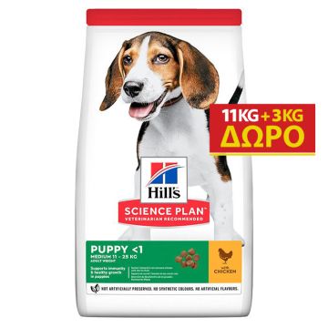 Hill's Science Plan Puppy Medium Με Κοτόπουλο 11+3Kg Δώρο