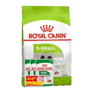 Royal Canin X-Small Adult 1.5Kg + Υγρή Τροφή 3x85gr ΔΩΡΟ