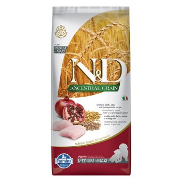 N&D Ancestral Puppy Medium-Maxi Σκύλου Με Κοτόπουλο & Ρόδι 12Kg