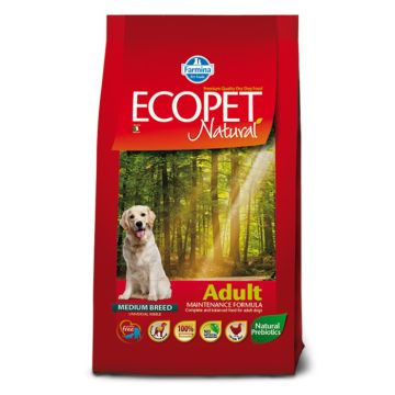 Ecopet Natural Adult Medium Σκύλου Με Κοτόπουλο 12+2Kg