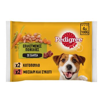Pedigree Pouch Με Μοσχάρι, Κοτόπουλο & Λαχανικά Σε Σάλτσα 4X100G