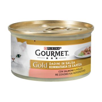 Gourmet Gold Κομματάκια Σε Σάλτσα Με Σολομό & Κοτόπουλο 85G
