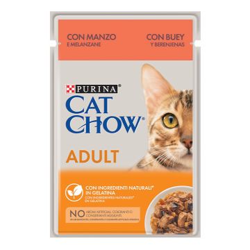 Cat Chow Adult Με Βοδινό & Μελιτζάνες Σε Ζελέ 85G