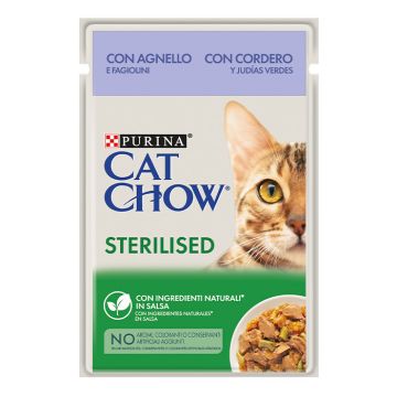 Cat Chow Sterilised Με Αρνί & Πράσινα Φασολάκια Σε Σάλτσα 85G