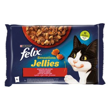Felix Sensations Jellies Με Βοδινό & Κοτόπουλο 4x85G