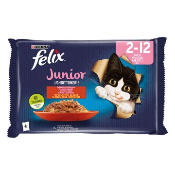 Felix Junior Με Βοδινό & Κοτόπουλο Σε Ζελέ 4x85G