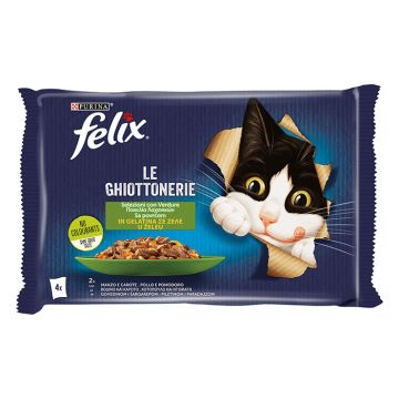 Felix Agail Με Βοδινό & Καρότα Με Ντομάτα Σε Ζελέ 4x85G