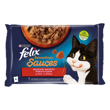 Felix Sensations Sauces Με Γαλοπούλα, Μπέικον & Βοδινό Σε Σάλτσα 4x85G
