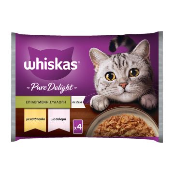 Whiskas Multipack Pure Delight Σε Ζελέ Με Σολομό & Κοτόπουλο 4x85G
