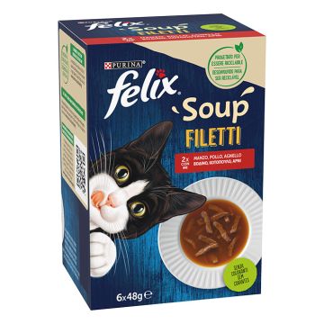 Felix Soups Fillet Πολυσυσκευασία Με Βοδινό, Κοτόπουλο & Αρνί 6x48G