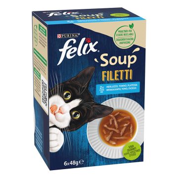 Felix Soups Fillet Πολυσυσκευασία Με Μπακαλιάρο, Τόνο & Γλώσσα 6x48G