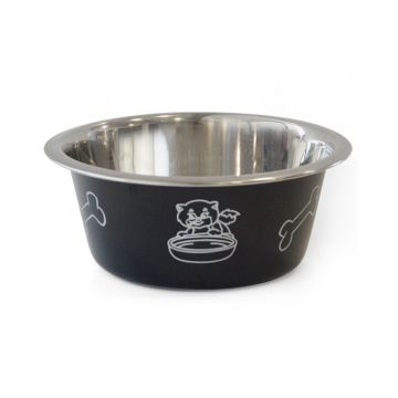 Pet Ανοξείδωτο Μπολ Μαύρο Με Γάτα & Κόκαλο 800ml