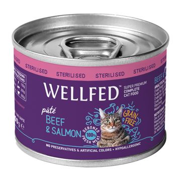 Wellfed Sterilised Βοδινό & Σολομός σε Πατέ 200gr