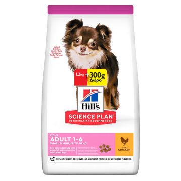 Hill's Science Plan Adult Light Small & Mini Με Κοτόπουλο 1.2Kg+300G Δώρο