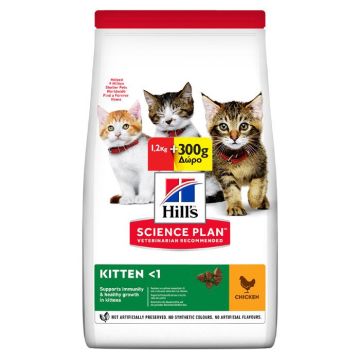 Hill's Science Plan Kitten Με Κοτόπουλο 1.2Kg+300G Δώρο