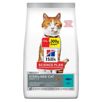 Hill's Science Plan Adult Sterilised Cat Με Τόνο 1.2Kg +300G Δώρο