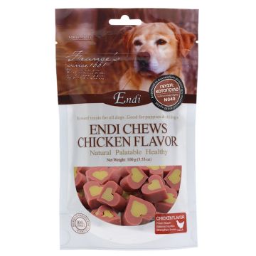 Endi Chews N040 Chicken Flavor Dual Dental Heart Bites 1cm- 100G