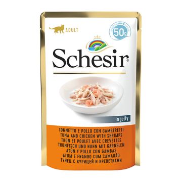 Schesir Adult Pouch Με Τόνο, Κοτόπουλο & Γαρίδες 50G